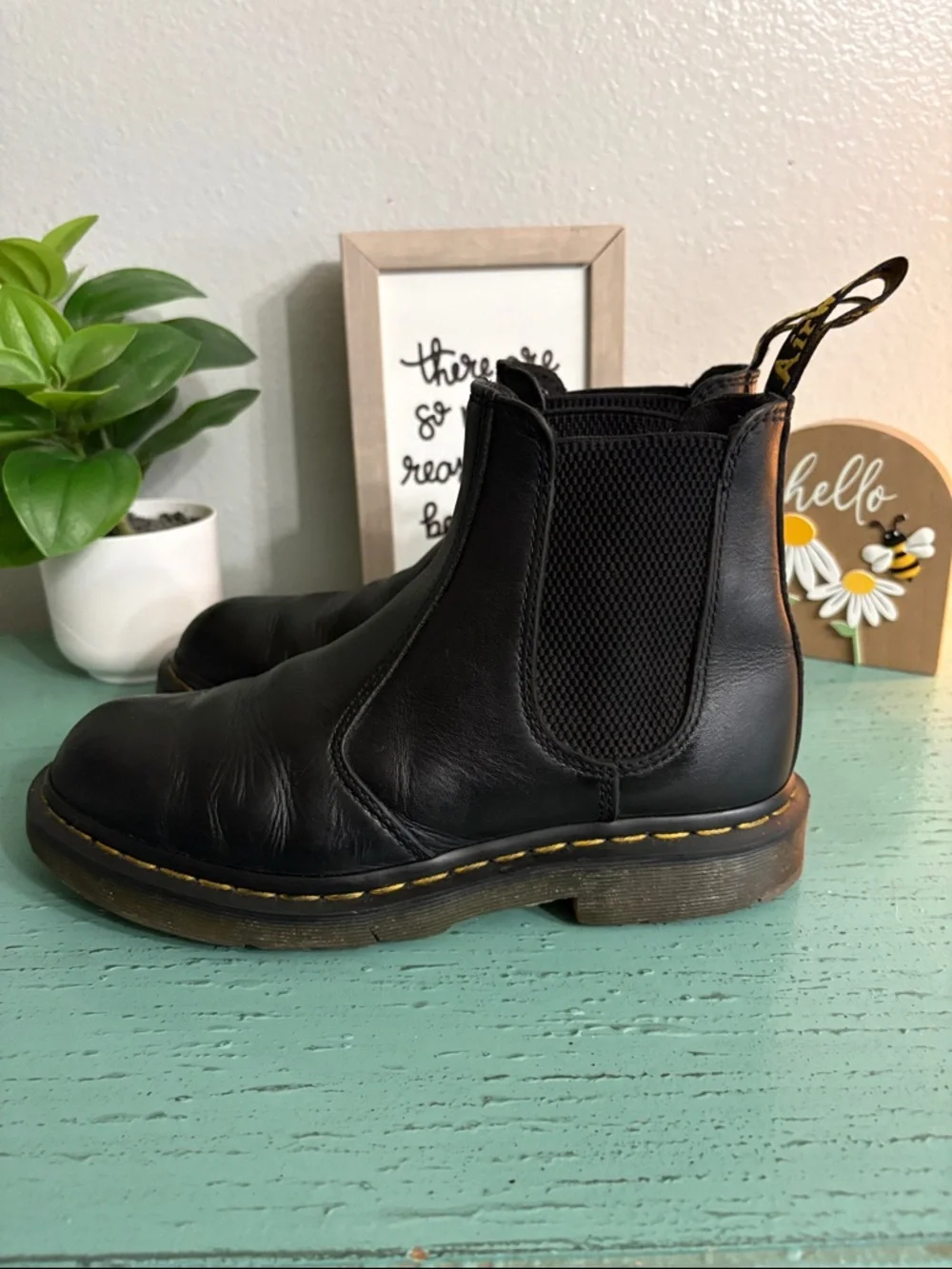 Dr. Martens Black Leather Chukka Boots with Yellow Stitching